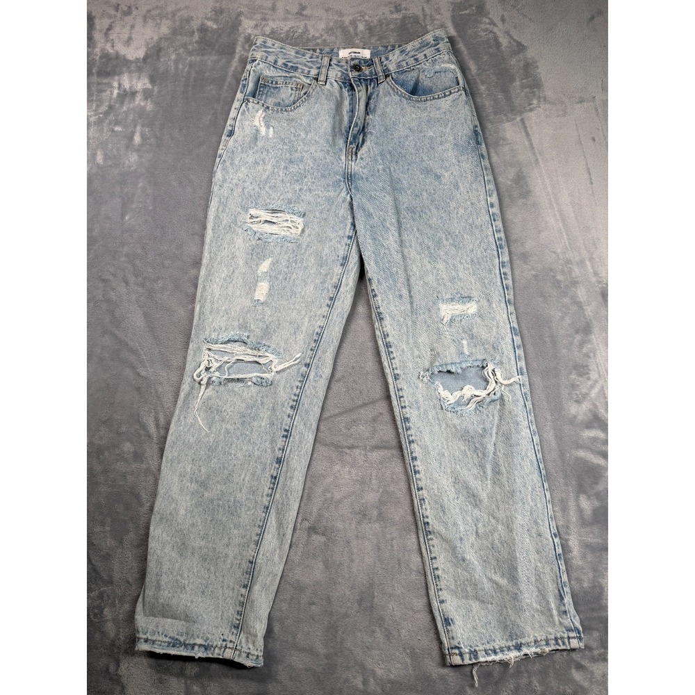 Cotton On Jeans Womens 4 Blue Denim High Rise Distressed Acid Wash Straight Leg
